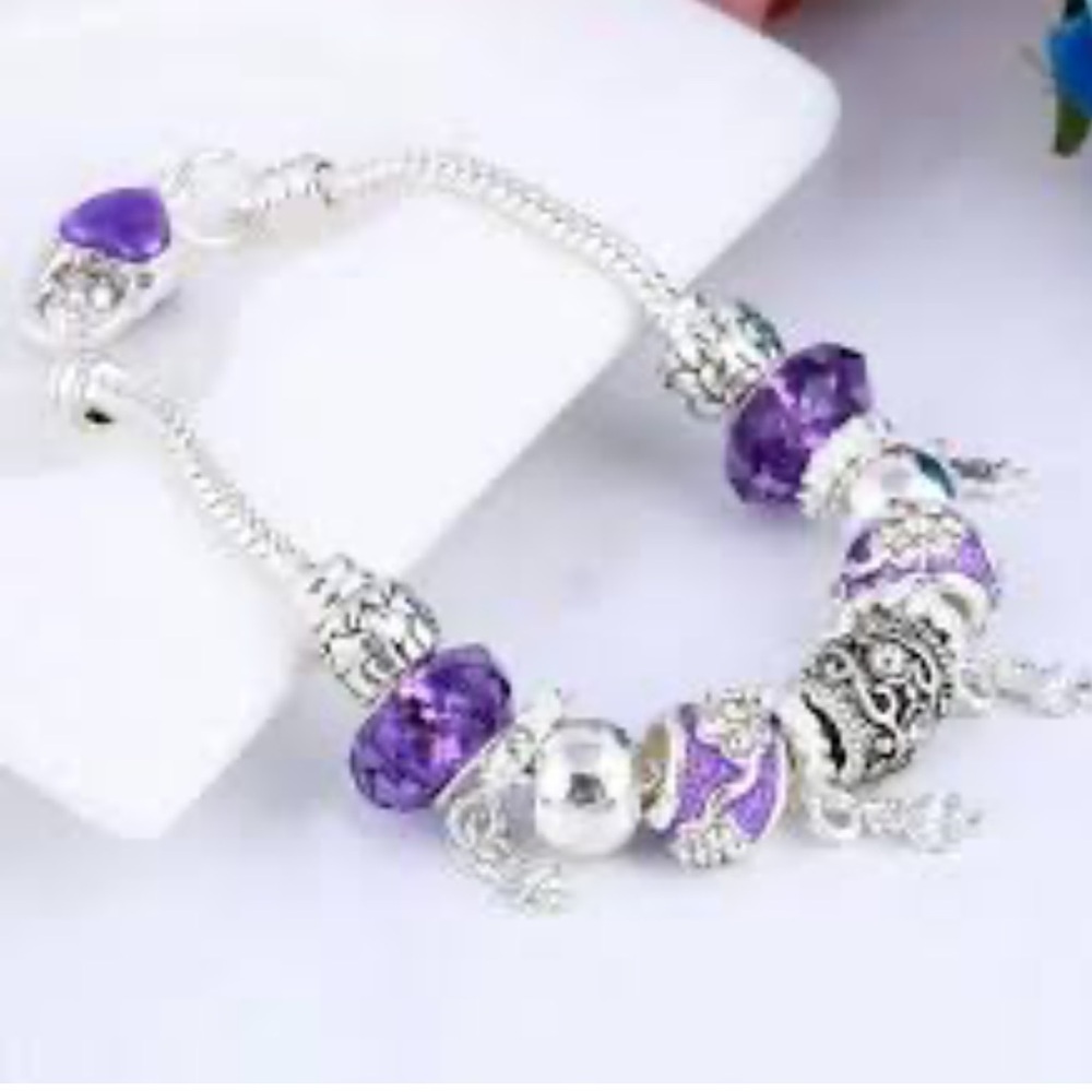Purple Silver Charm Bracelet Beads